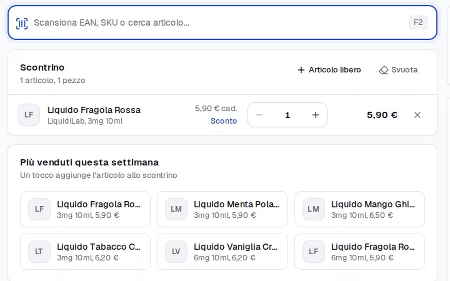 La cassa di store-stack con un liquido nel conto